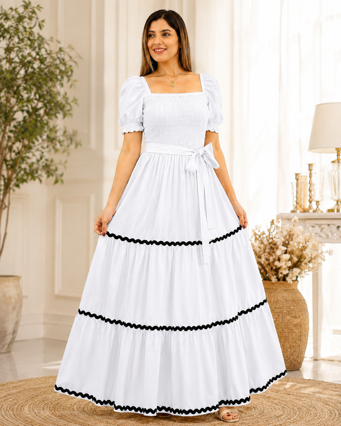 Verona Puff-Sleeve Tiered Maxi Dress