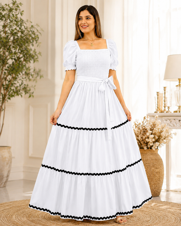 Verona Puff-Sleeve Tiered Maxi Dress