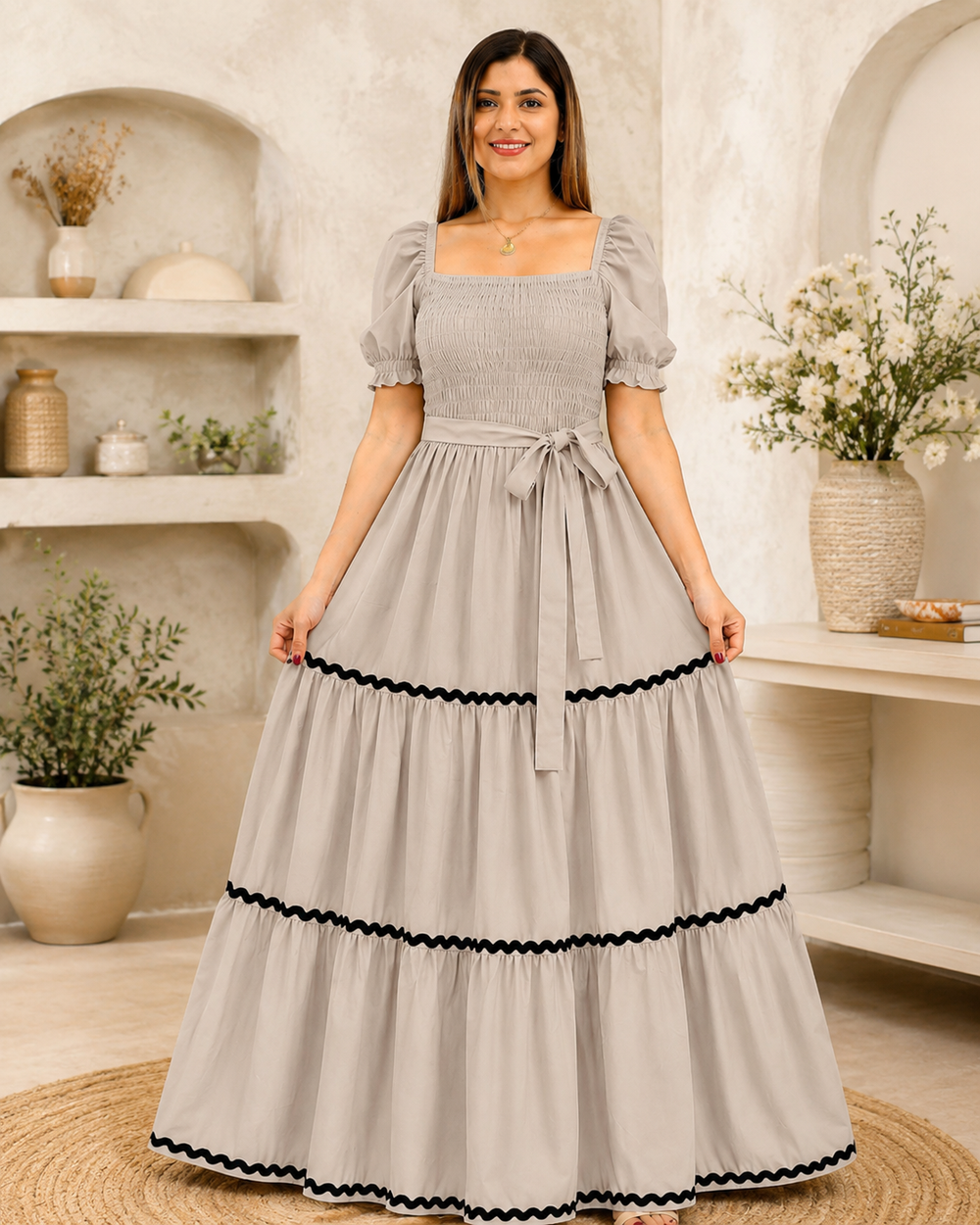 Verona Puff-Sleeve Tiered Maxi Dress