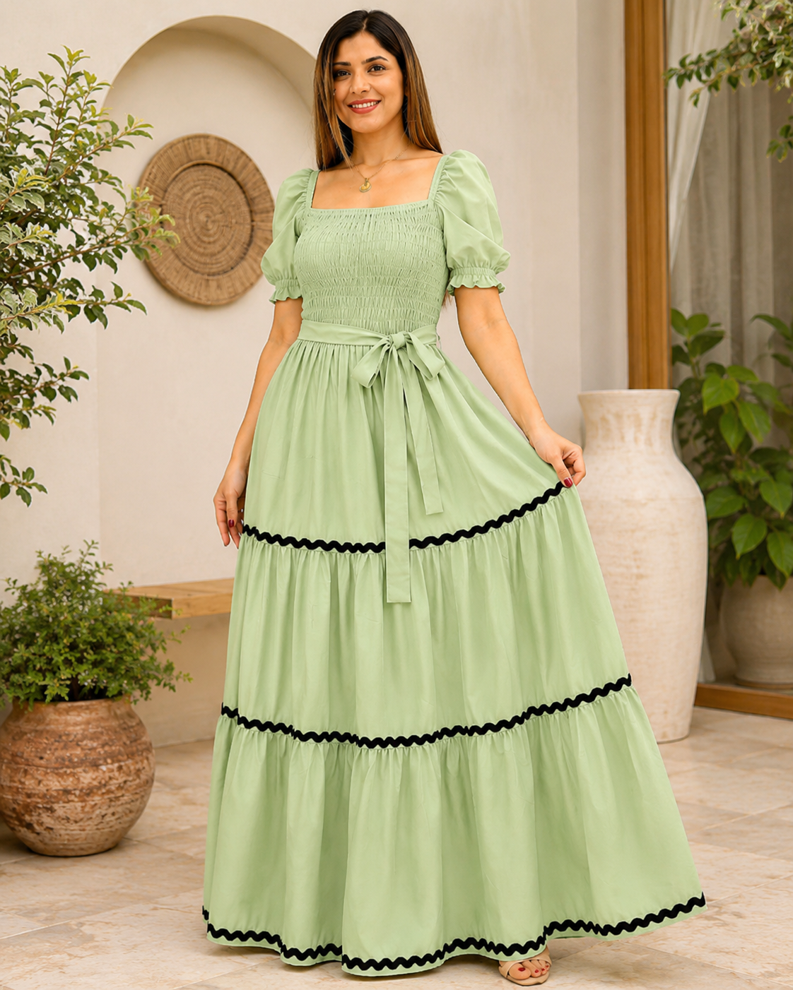 Verona Puff-Sleeve Tiered Maxi Dress