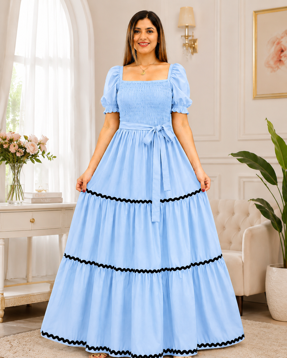 Verona Puff-Sleeve Tiered Maxi Dress