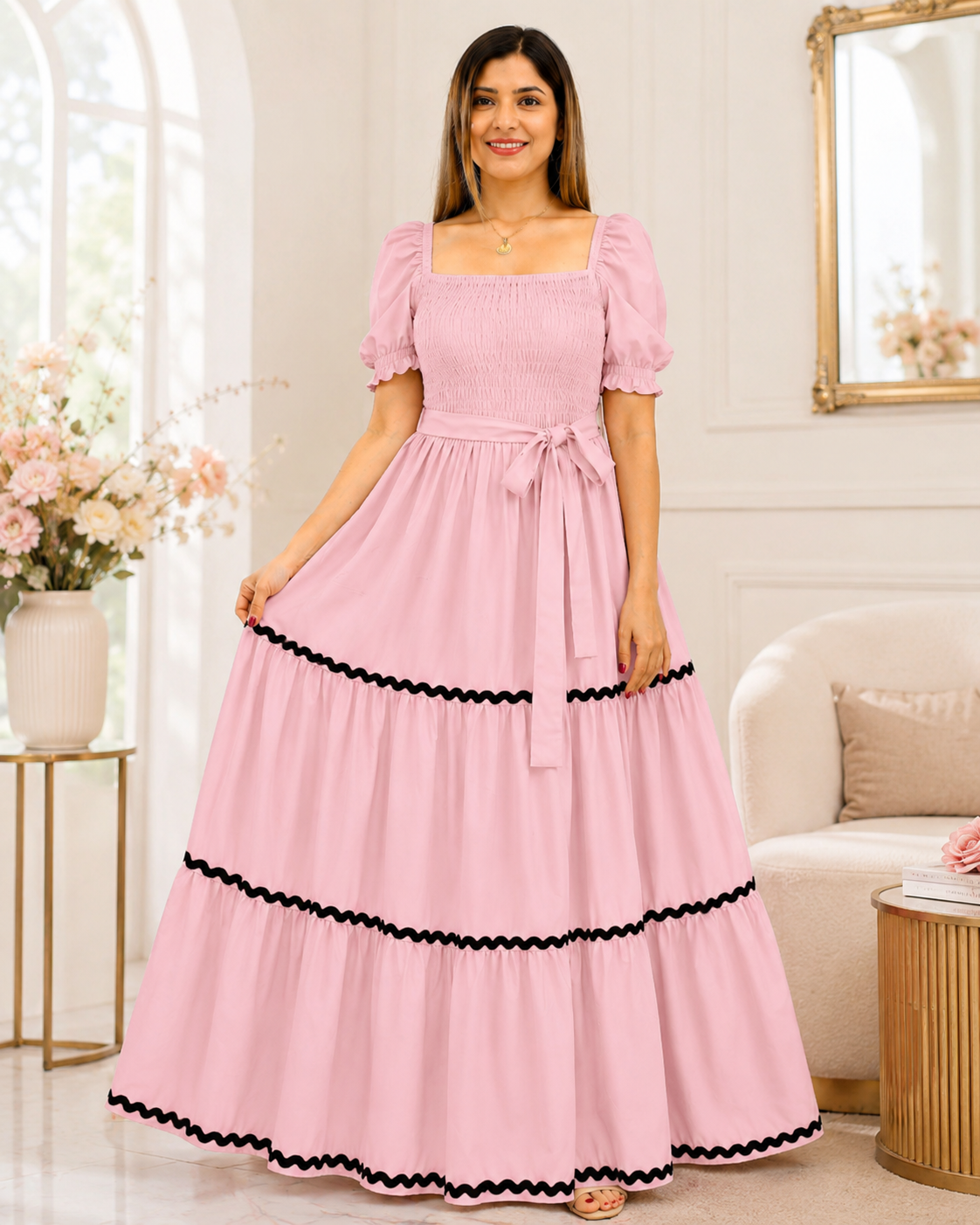 Verona Puff-Sleeve Tiered Maxi Dress