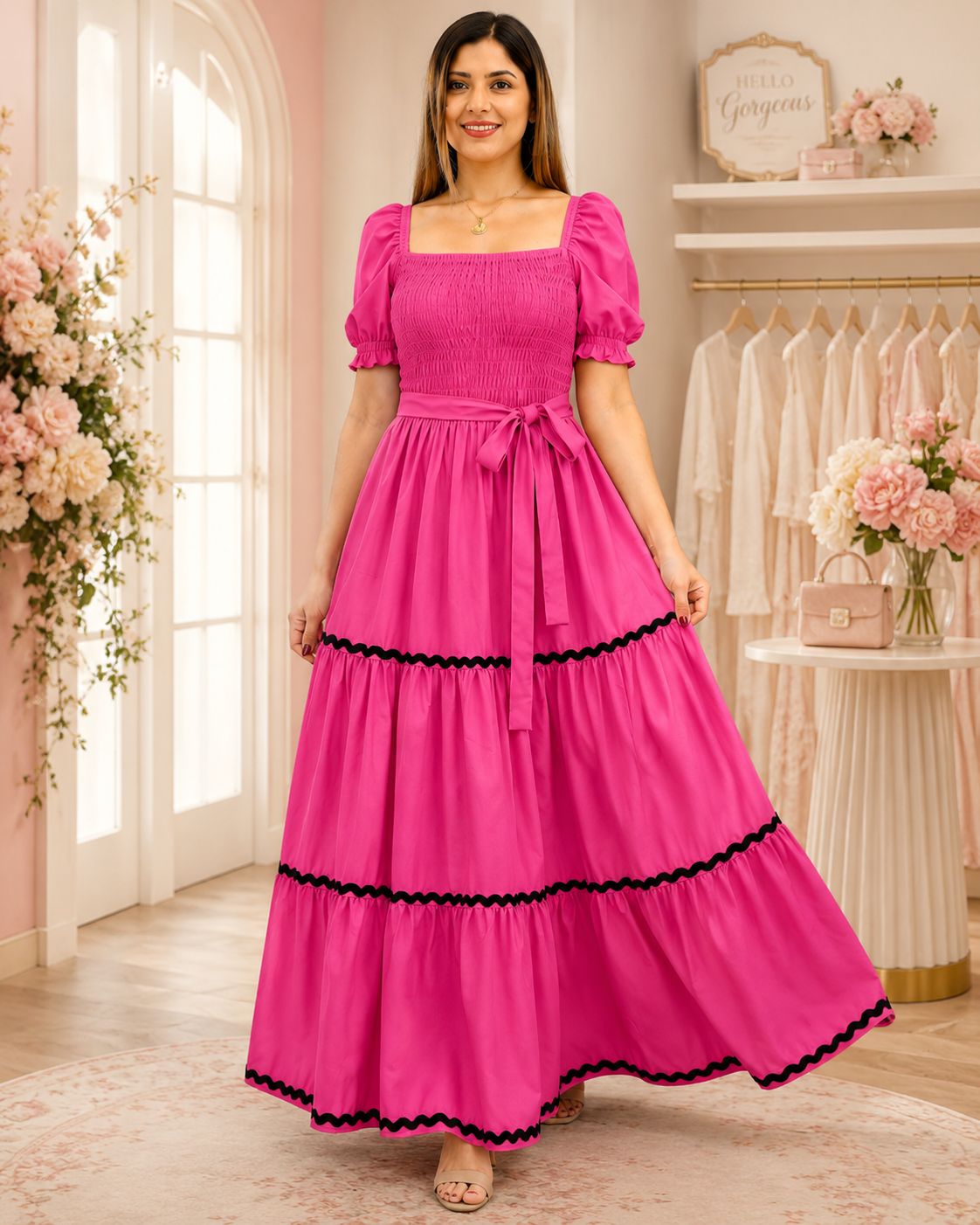 Verona Puff-Sleeve Tiered Maxi Dress