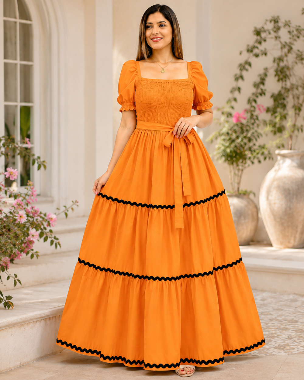 Verona Puff-Sleeve Tiered Maxi Dress
