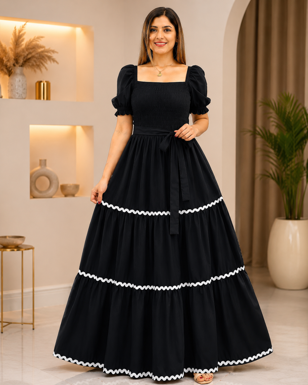 Verona Puff-Sleeve Tiered Maxi Dress