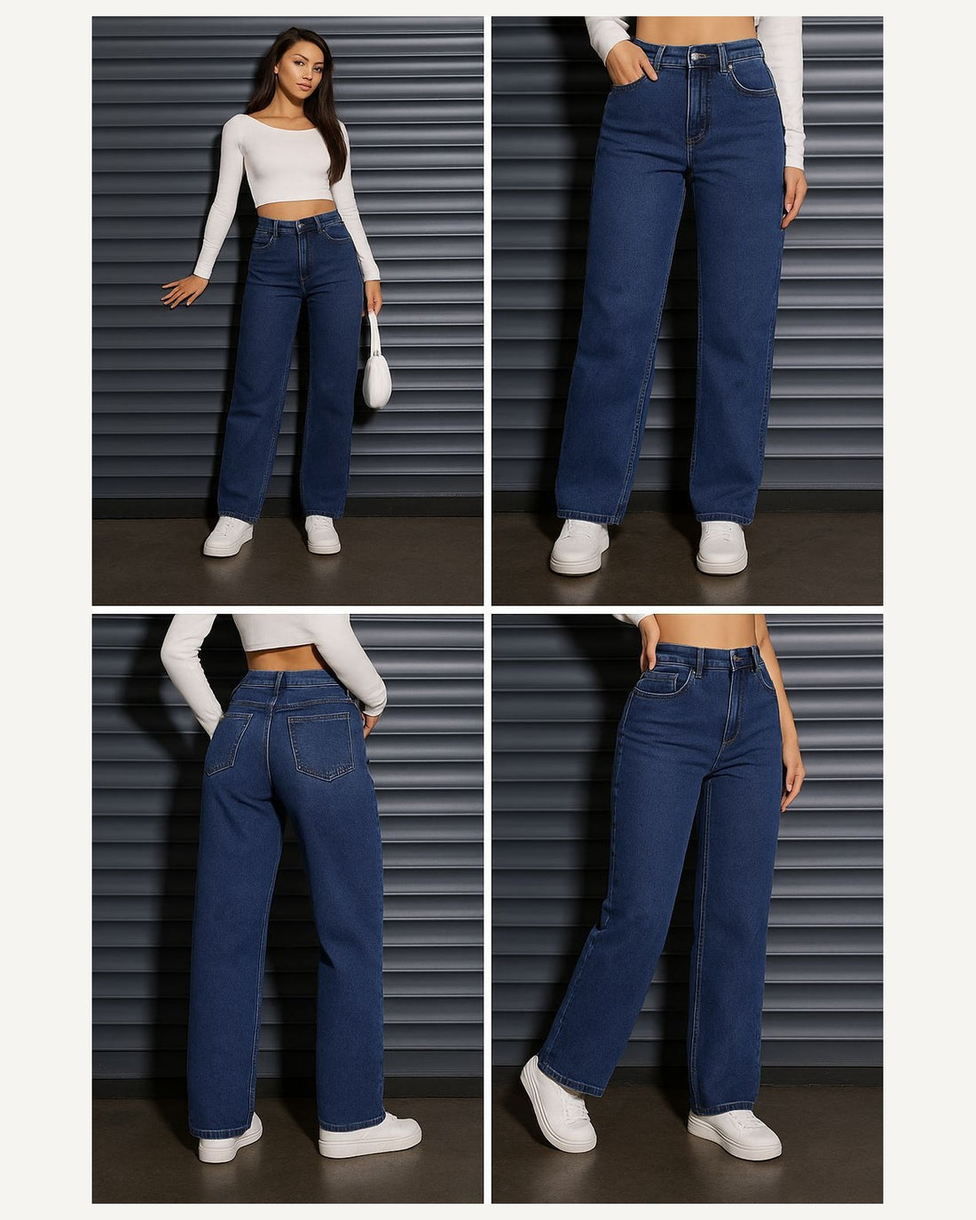 High waist wide-leg jeans in dark blue