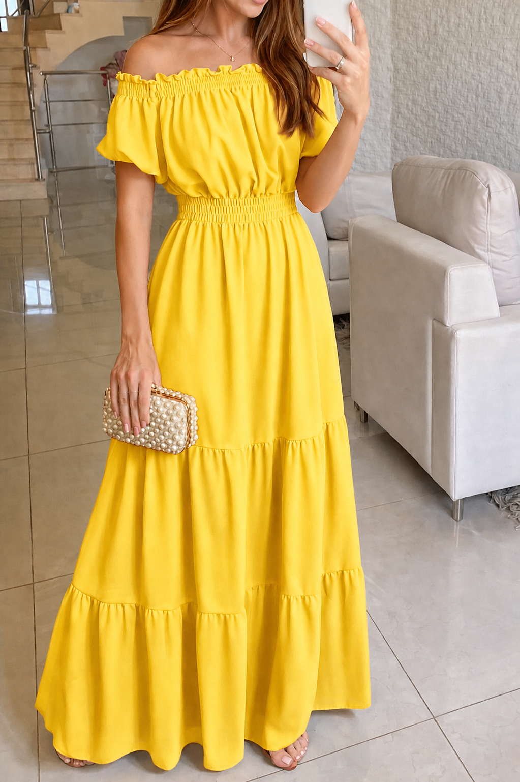 Riviera Off-Shoulder Tiered Maxi Dress